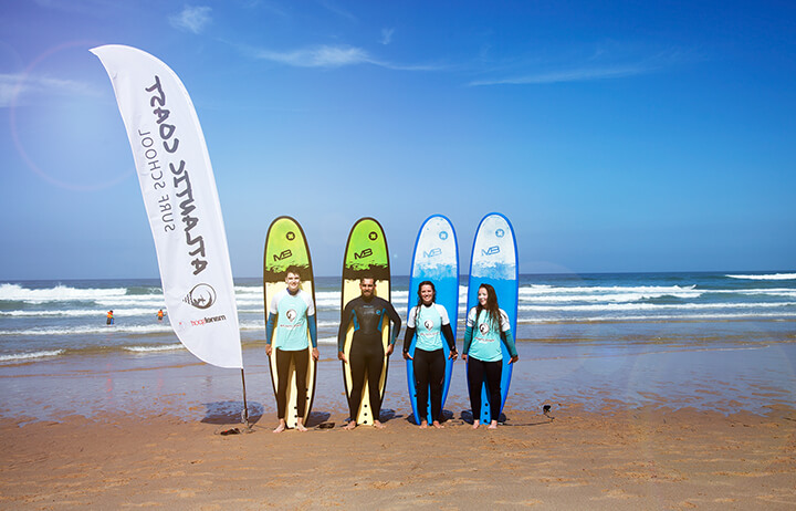 Atlantic Coast Surf School surf students in Praia Azul - Santa Cruz, uncrowded beach, nature